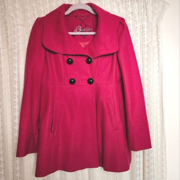 Guess Wool Peacoat Sangria Hot Pink Medium Petite - Picture 1 of 6